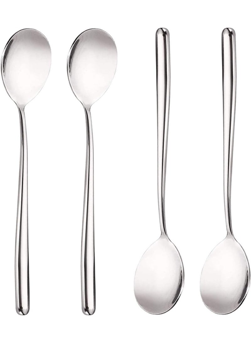 Stainless Steel Spoon,Stainless Steel Round handle Bar Spoons Silver Set of 4 - Image 1
